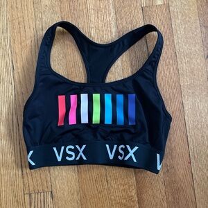 VSX Women's Black Sports Bra with Vibrant Stripes